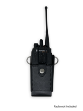 Load image into Gallery viewer, Firefighter Leather Radio Holster with Belt, Strap, Anti-Sway Strap, and Mic Loops. Perfect for Firefighters, EMT, Police