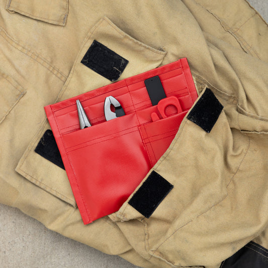 Firefighter 5 Pocket Tool Pouch with Gift Pack inc. Shove Knife & Seatbelt Cutter, Standard Tool Pouch (Red)