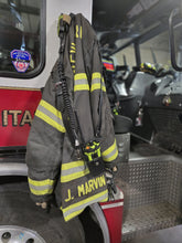 Load image into Gallery viewer, Firefighter Leather Radio Holster with Belt, Strap, Anti-Sway Strap, and Mic Loops. Perfect for Firefighters, EMT, Police