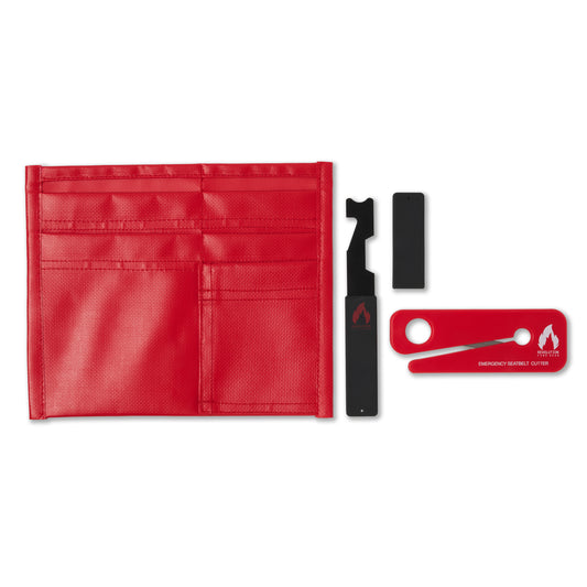 Firefighter 5 Pocket Tool Pouch with Gift Pack inc. Shove Knife & Seatbelt Cutter, Standard Tool Pouch (Red)